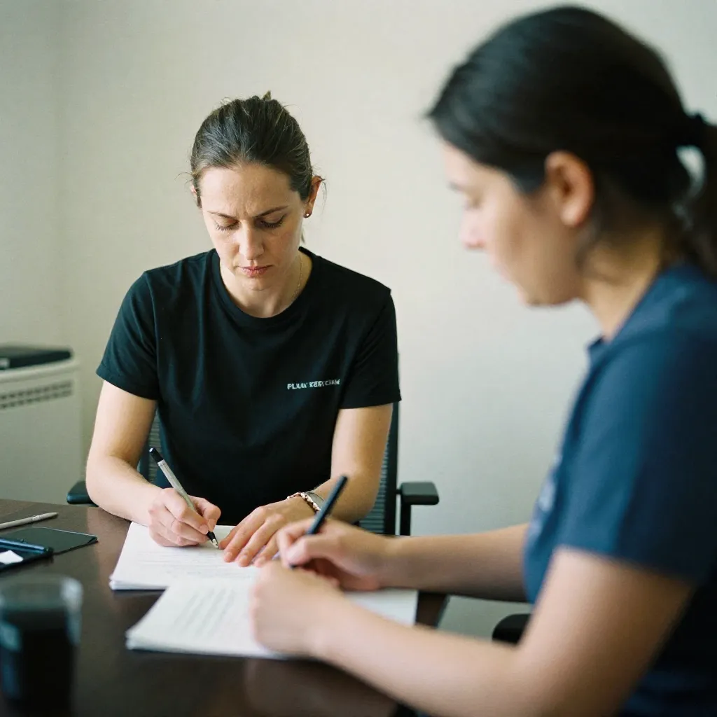 Open notebook with pen on wood